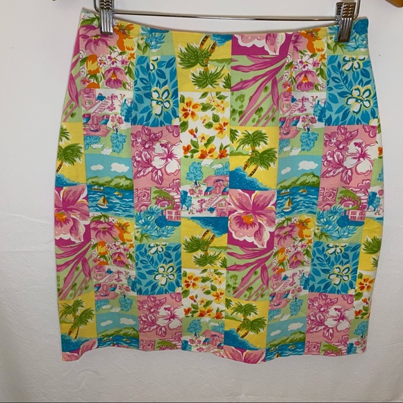 Tropical Color Block Floral Patchwork Mini Pencil Skirt Size 10 - Picture 1 of 7